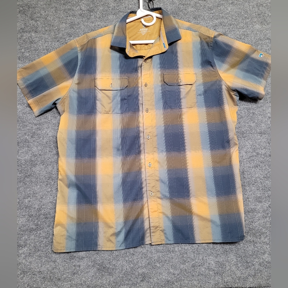 Kuhl Men's Casual Plaid Shirt - Blue and Yellow Xl